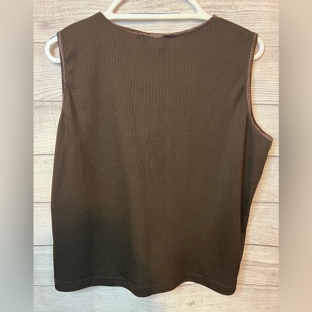 Vintage Allison Daley Brown Ribbed Sleeveless Top Size 11 - Picture 2 of 5